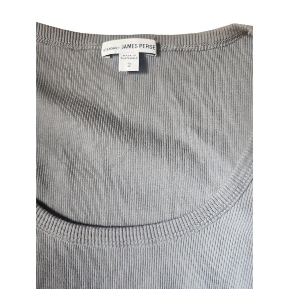 James Perse Ribbed Scoop Neck T-shirt Womens Size 2 Gray 3/4 Sleeve Neutral - Picture 5 of 8